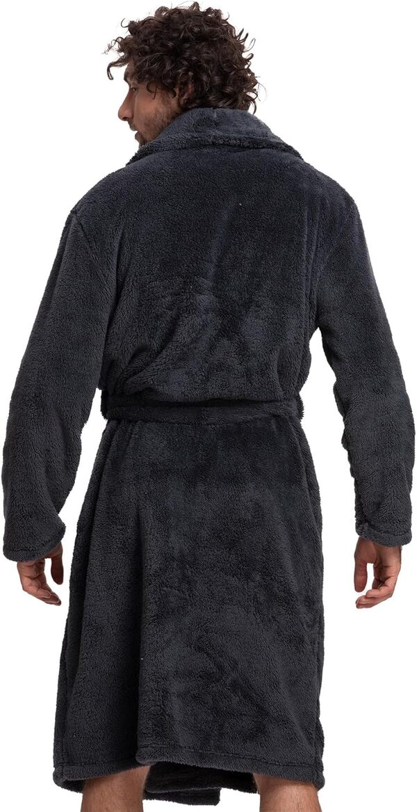 Mad Dog – Peignoir de bain Sherpa pour homme – Peignoir en peluche léger et moelleux à capuche sur toute la longueur, gris
