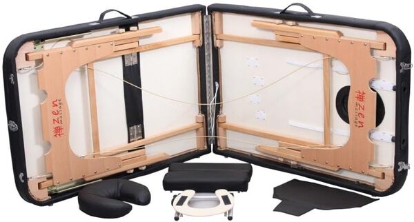 Zen — Table de Massage Pliante Mobile PhysioTop & réglable en Hauteur — Tables Massage en Bois Massif avec Appui-tête Ergonomique, Dossier réglable, accoudoirs Amovibles — Tables de Massage Noir