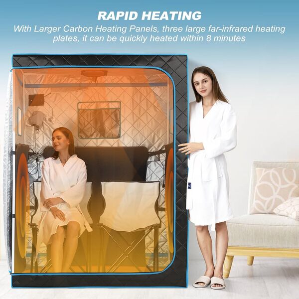 Sauna infrarouge portable pour 2 personnes, tente de sauna surdimensionnée pour la détente et la détox, sauna intérieur chauffant à sec avec télécommande, 2 chaises de sauna pliables (L 120 x