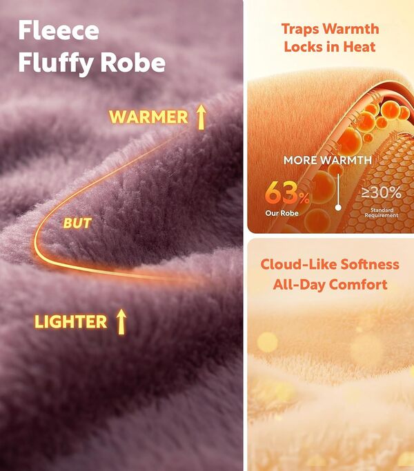 DAVID ARCHY Peignoir à capuche super chaud en polaire douce pour femme