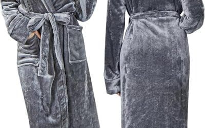 Test du peignoir moelleux Lotus Linen avec capuche, gris taille L